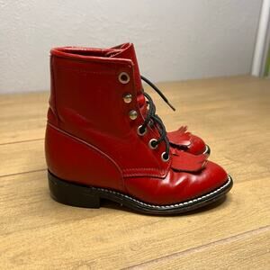 Vintage Justin Junior 503C Red Ankle Cowboy Western Lace-Up Boot Kids 9 D boho